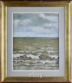 Tableau ancien, René Clarot 1882-1972. École Belge. L'éclaircie à Ostende