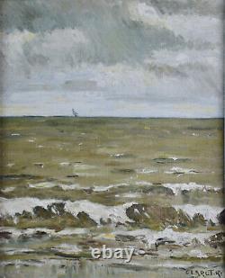 Tableau ancien, René Clarot 1882-1972. École Belge. L'éclaircie à Ostende