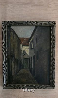Tableau ancien Ruelle sombre Huile sur panneau École française fin XIXe /
