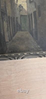 Tableau ancien Ruelle sombre Huile sur panneau École française fin XIXe /