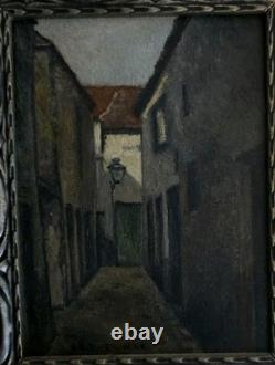 Tableau ancien Ruelle sombre Huile sur panneau École française fin XIXe /