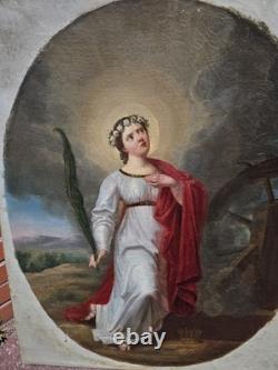 Tableau ancien Sainte Catherine d'AlexandriePeinture huile sur toile