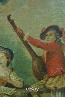 Tableau ancien Scène Galante Portrait Romantique Boucher Fragonard Musique 18e