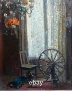 Tableau ancien Scène Intérieur Clotilde Martin Pregniard Impressionniste Cadre