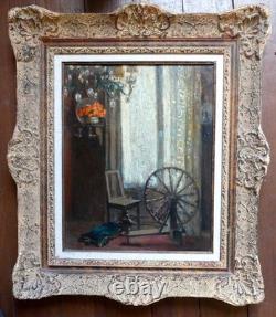 Tableau ancien Scène Intérieur Clotilde Martin Pregniard Impressionniste Cadre