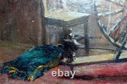Tableau ancien Scène Intérieur Clotilde Martin Pregniard Impressionniste Cadre