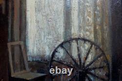 Tableau ancien Scène Intérieur Clotilde Martin Pregniard Impressionniste Cadre