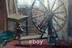 Tableau ancien Scène Intérieur Clotilde Martin Pregniard Impressionniste Cadre