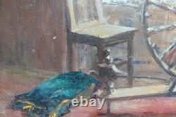 Tableau ancien Scène Intérieur Clotilde Martin Pregniard Impressionniste Cadre