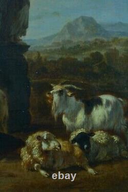 Tableau ancien Scène Pastorale paysage Bergère troupeau Flamand 17e sv Berchem