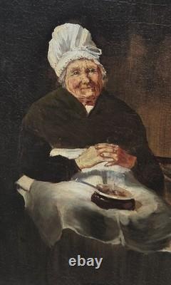 Tableau ancien. Scène de Genre. Peintre huile sur toile