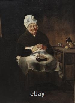 Tableau ancien. Scène de Genre. Peintre huile sur toile Tableau ancien. Scène de Genre. Peintre huile sur toile