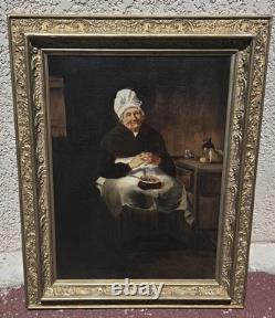 Tableau ancien. Scène de Genre. Peintre huile sur toile