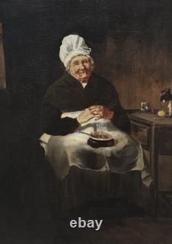 Tableau ancien. Scène de Genre. Peintre huile sur toile