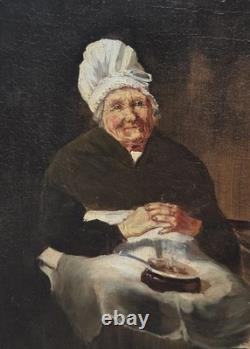 Tableau ancien. Scène de Genre. Peintre huile sur toile