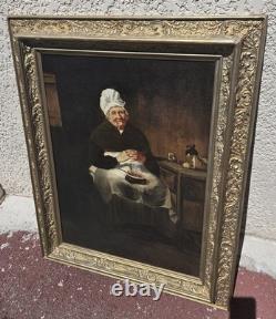 Tableau ancien. Scène de Genre. Peintre huile sur toile