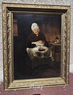 Tableau ancien. Scène de Genre. Peintre huile sur toile Tableau ancien. Scène de Genre. Peintre huile sur toile