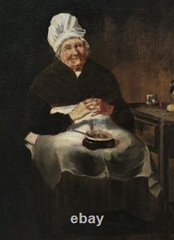 Tableau ancien. Scène de Genre. Peintre huile sur toile
