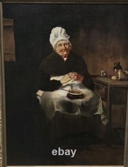 Tableau ancien. Scène de Genre. Peintre huile sur toile