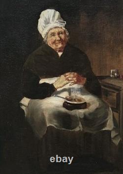 Tableau ancien. Scène de Genre. Peintre huile sur toile