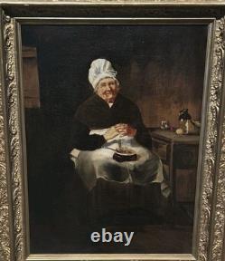 Tableau ancien. Scène de Genre. Peintre huile sur toile