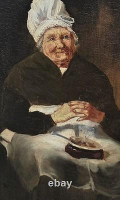 Tableau ancien. Scène de Genre. Peintre huile sur toile