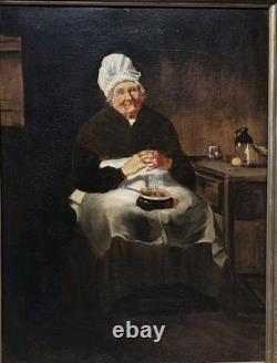 Tableau ancien. Scène de Genre. Peintre huile sur toile