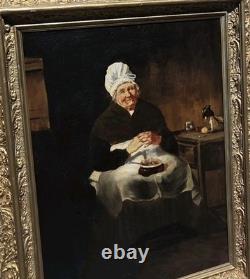 Tableau ancien. Scène de Genre. Peintre huile sur toile