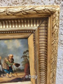 Tableau ancien. Scène de genre. Peinture huile sur toile Reposant sur carton