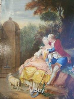 Tableau ancien Scène de genre peinture romantique XIX ème
