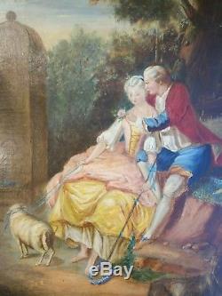 Tableau ancien Scène de genre peinture romantique XIX ème