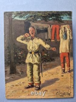 Tableau ancien -Scène de vie à la caserne Epoque Début XXème 1914-1918 WW1