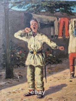 Tableau ancien -Scène de vie à la caserne Epoque Début XXème 1914-1918 WW1