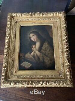Tableau ancien VANITÉ Marie Madeleine Repentente XVIIe peinture sur cuivre