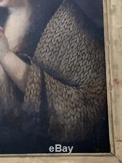 Tableau ancien VANITÉ Marie Madeleine Repentente XVIIe peinture sur cuivre