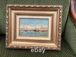 Tableau ancien Vue de Venise Huile sur panneau encadré signée LEROUX