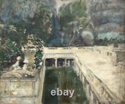 Tableau ancien, Vue de parc, Huile sur toile, Peinture, Fin XIXe