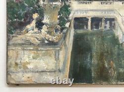 Tableau ancien, Vue de parc, Huile sur toile, Peinture, Fin XIXe