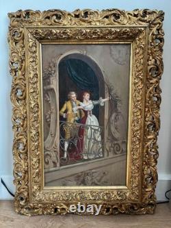 Tableau ancien XIX ème signé B. Olivier scène galante au balcon  grand format