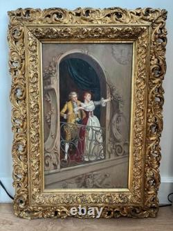 Tableau ancien XIX ème signé B. Olivier scène galante au balcon  grand format