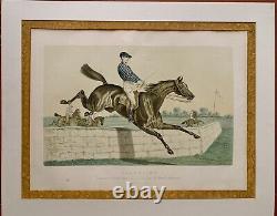 Tableau ancien XIX gravure chevaux équitation courses Albert ADAM hippisme