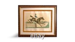 Tableau ancien XIX gravure chevaux équitation courses Albert ADAM hippisme