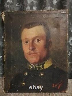 Tableau ancien XIX militaria portrait militaire huile sur toile