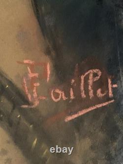 Tableau ancien XIX pastel portrait mousquetaire Fernand Paillet cadre Napoléon