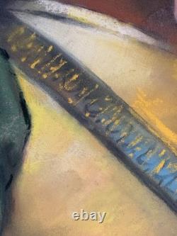 Tableau ancien XIX pastel portrait mousquetaire Fernand Paillet cadre Napoléon