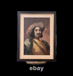 Tableau ancien XIX pastel portrait mousquetaire Fernand Paillet cadre Napoléon