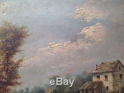 Tableau ancien XIXe Ecole de BARBIZON Paysage animé 19eme peinture à l'huile
