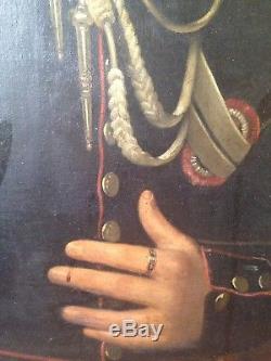 Tableau ancien XIXe Grand Portrait d'un Militaire Légion D'Honneur Huile 19e