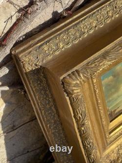 Tableau ancien XIXe Huile sur panneau Cadre victorien Biggs & Sons London