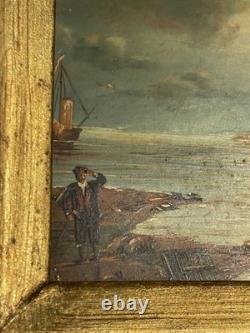 Tableau ancien XIXe Huile sur panneau Cadre victorien Biggs & Sons London